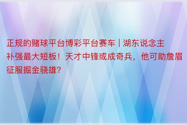 正规的赌球平台博彩平台赛车 | 湖东说念主补强最大短板！天才中锋或成奇兵，他可助詹眉征服掘金骁雄？