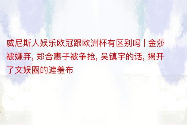 威尼斯人娱乐欧冠跟欧洲杯有区别吗 | 金莎被嫌弃, 郑合惠子被争抢, 吴镇宇的话, 揭开了文娱圈的遮羞布