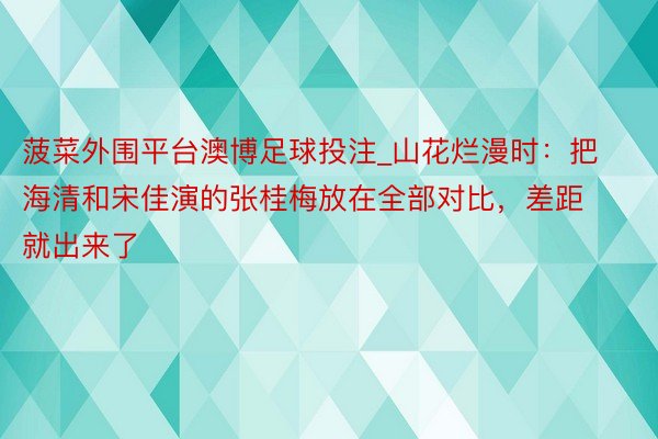 菠菜外围平台澳博足球投注_山花烂漫时：把海清和宋佳演的张桂梅放在全部对比，差距就出来了